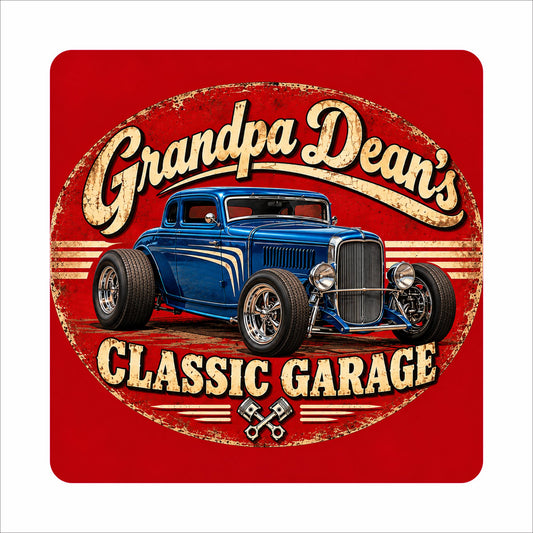 Custom Classic Garage Sign – Personalized Vintage Blue Hot Rod Decor