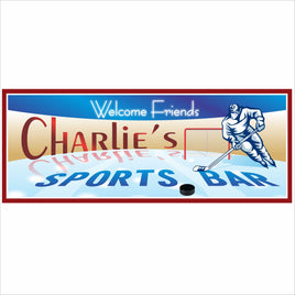 Personalized hockey sports bar sign with ice rink design and custom name