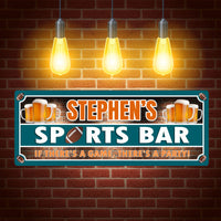 Custom Football Sports Bar Sign featuring a bold red brick design with vivid red borders, decorated with beer mugs customizable with team colors. Perfect for enhancing the game day atmosphere in sports bars or home game rooms.