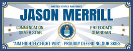  Custom U.S. Air Force commemorative sign featuring personalized name, with the Air Force motto and an optional special commendation like the Silver Star, designed for wall display in homes or offices.