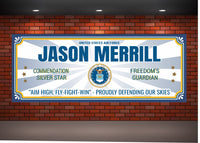  Custom U.S. Air Force commemorative sign featuring personalized name, with the Air Force motto and an optional special commendation like the Silver Star, designed for wall display in homes or offices.