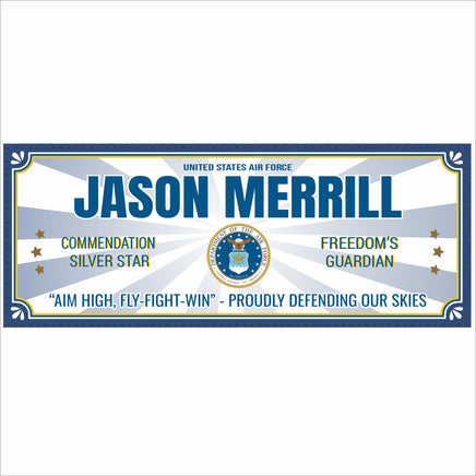 Personalized military service sign with custom name and patriotic design