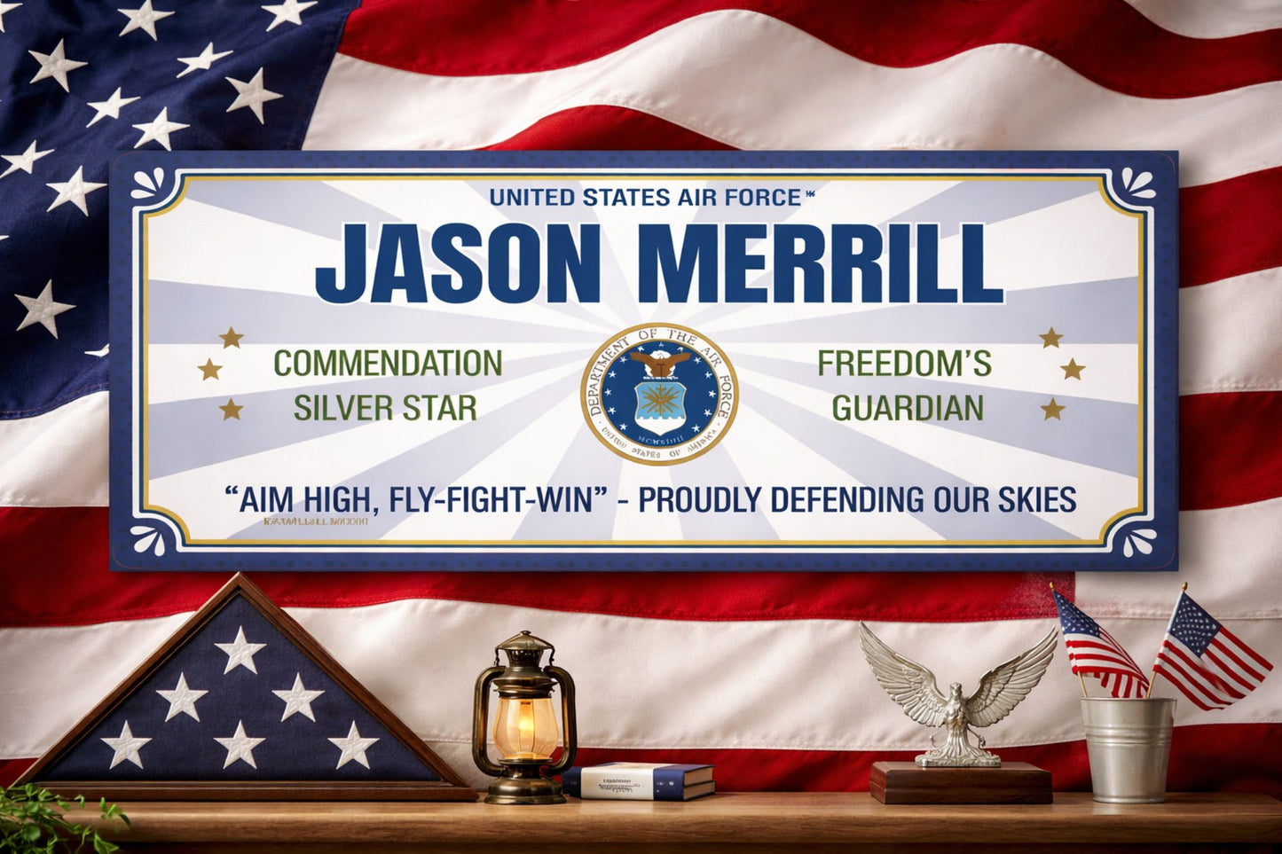 custom military tribute sign displayed with american flag background patriotic veteran wall decor