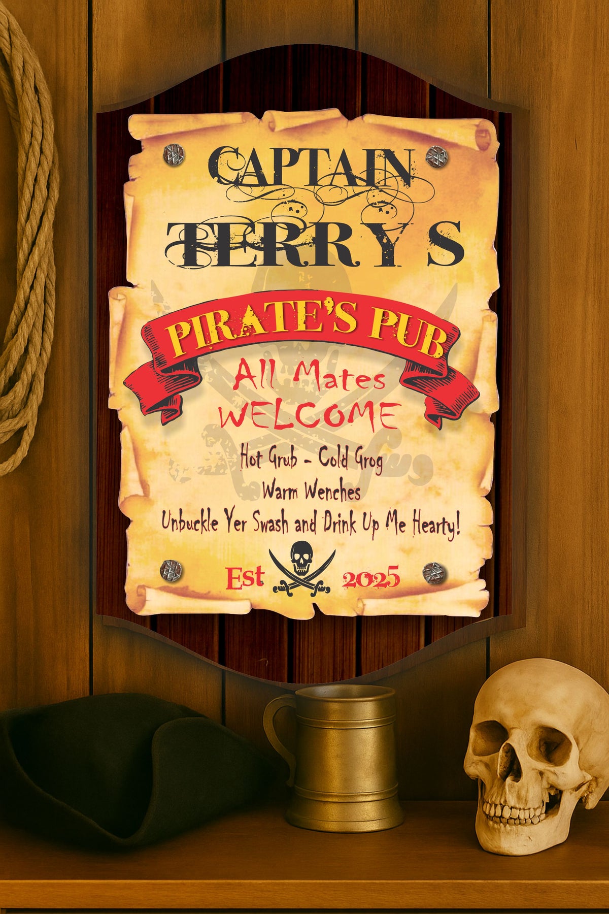 Pirated Sign Personalized Pirate Pub Sign | Fun Sign Factory