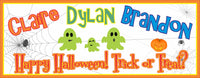 Customizable Halloween sign with pumpkins, ghosts, and a spider web design, ideal for home decoration and festive celebrations