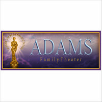 Personalized home theater sign with cinematic gold statue and marquee style design