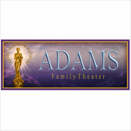 Personalized home theater sign with cinematic gold statue and marquee style design