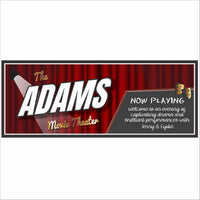 Personalized movie theater wall sign with marquee lights and classic cinema design