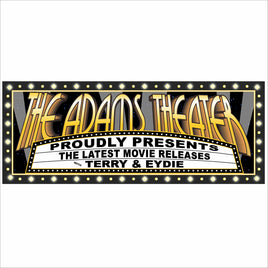 Personalized home theater marquee sign with classic movie theater style design and customizable text