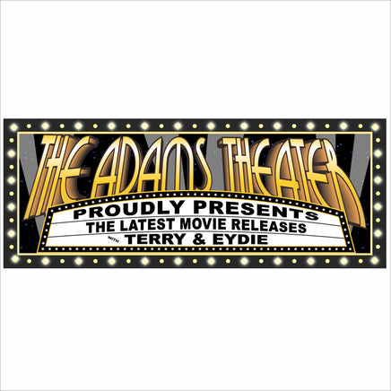 Personalized home theater marquee sign with classic movie theater style design and customizable text