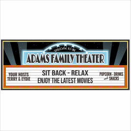 Personalized home theater sign with marquee-style design and customizable text