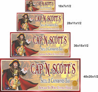  Pirate bar sign shown in four sizes (18x7, 28x11, 36x15, 48x20) for scale