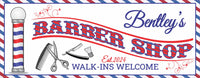 Custom Barbershop Sign with Red, White & Blue Border and Grooming Tools