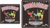 Custom bar sign featuring stylized cocktails and a colorful nautical banner with starfish, fish, and anchor accents, enhanced by a glow effect.