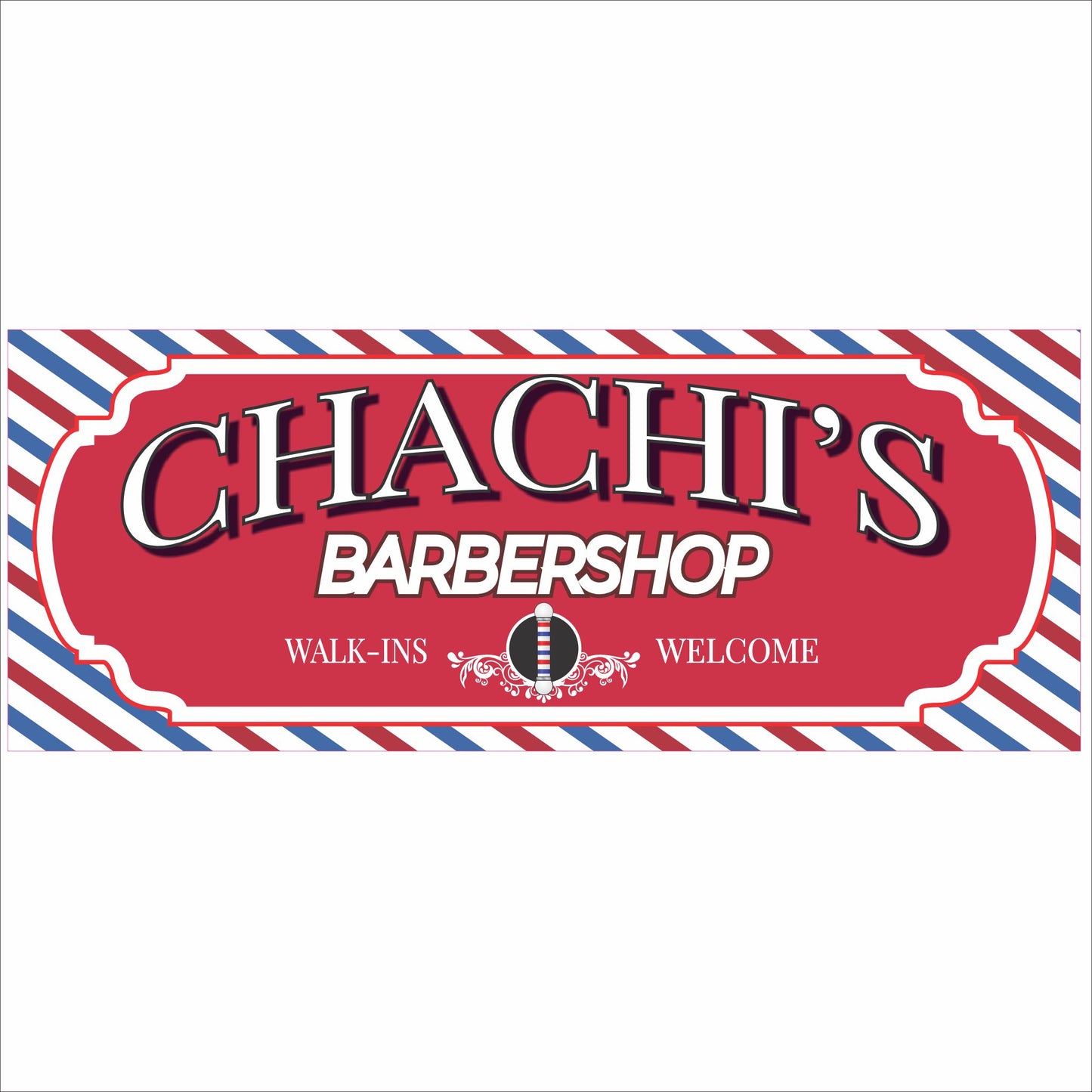 Personalized barbershop sign with red, white, and blue vintage barber design