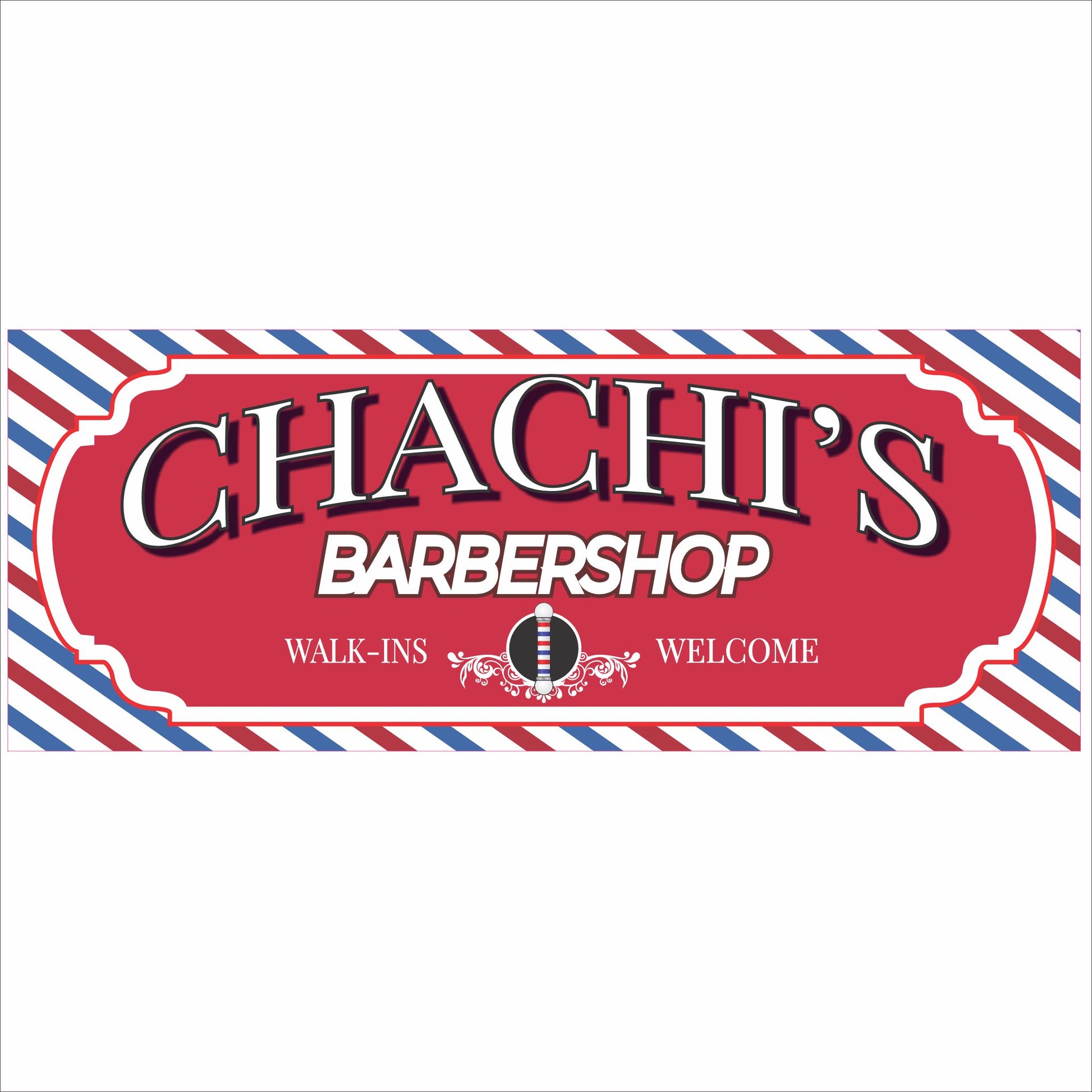 Personalized barbershop sign with red, white, and blue vintage barber design