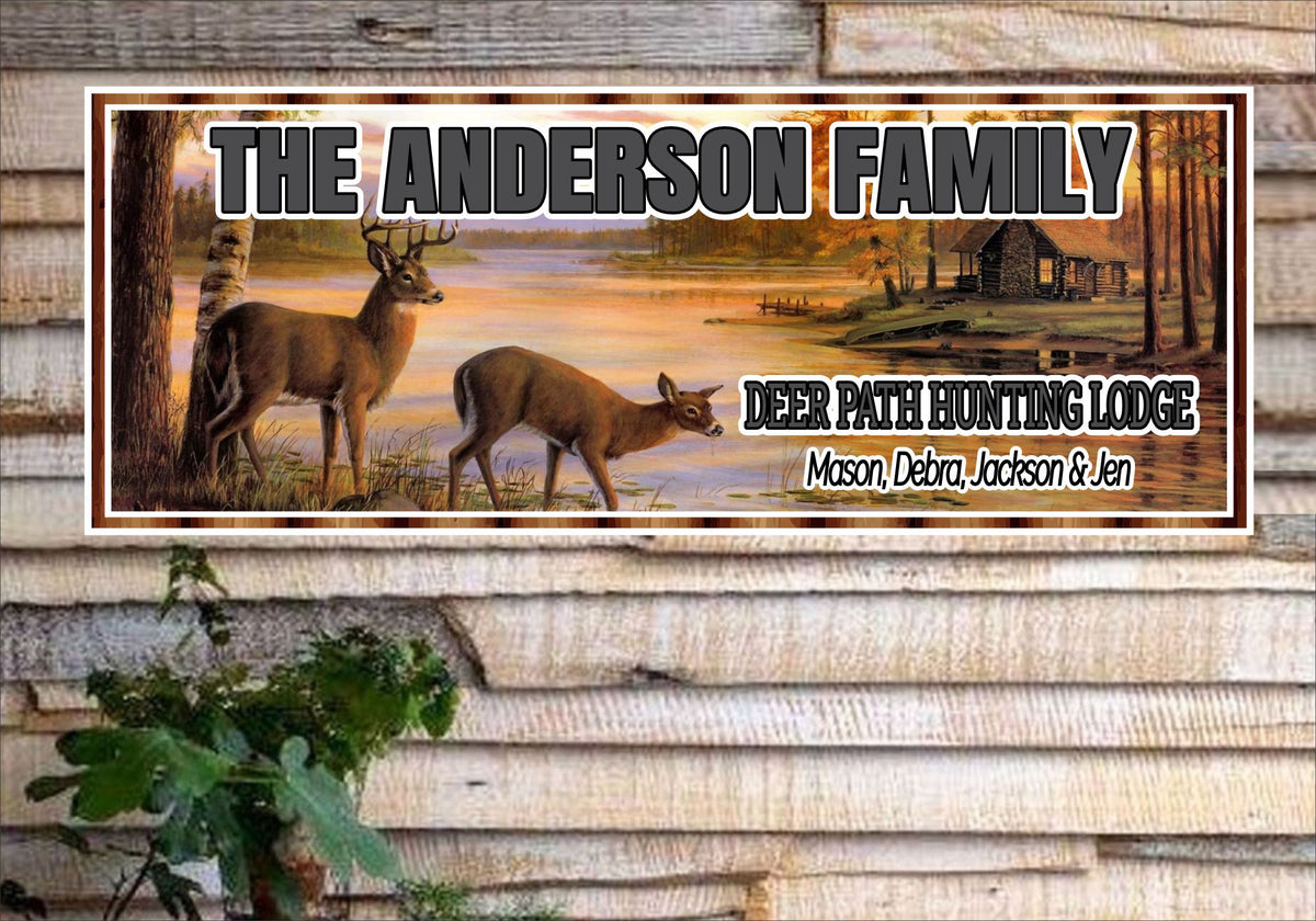 Hunting Ranch Sign Custom Deer Path Hunting Lodge Sign - Log Cabin & Stag and Doe| Fun ...