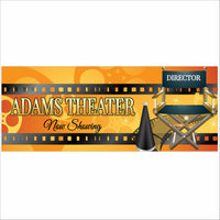 Personalized home theater sign with filmstrip design and director chair graphic