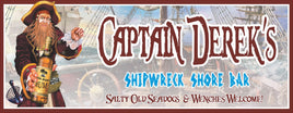 Custom Captain Morgan pirate sign featuring a pirate on a ship's deck holding a bottle of rum, with editable text areas.