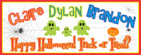 Image of Personalized Happy Halloween Sign with Colorful Choice of Green Ghosts or Pumpkins with Spider Web