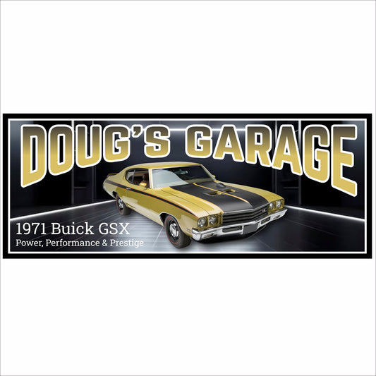 Personalized 1971 muscle car garage sign with vintage coupe design and bold lettering
