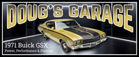 Personalized yellow 1971 Buick GSX sign with black racing stripes and editable text.