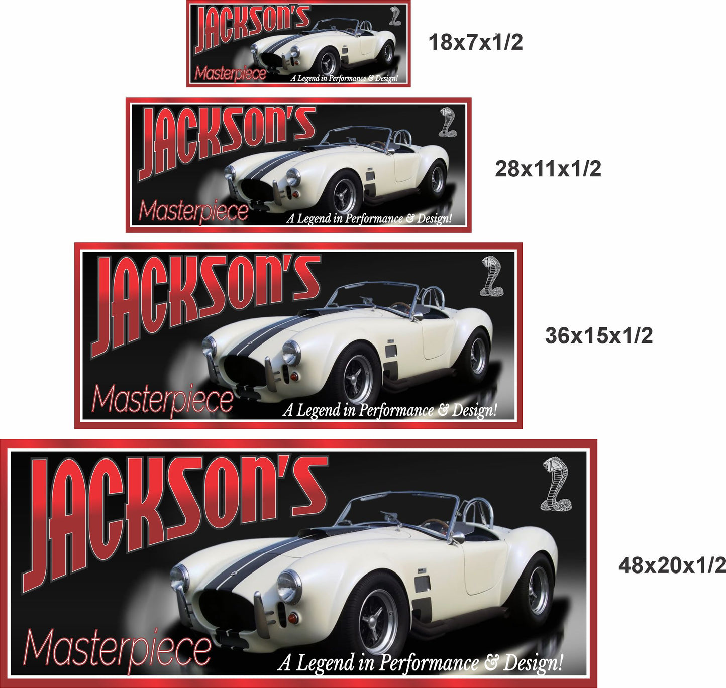 Four size options for personalized 1966 sports car garage sign