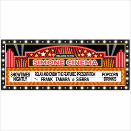 Personalized home theater marquee sign with retro movie theater lights