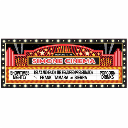 Personalized home theater marquee sign with retro movie theater lights