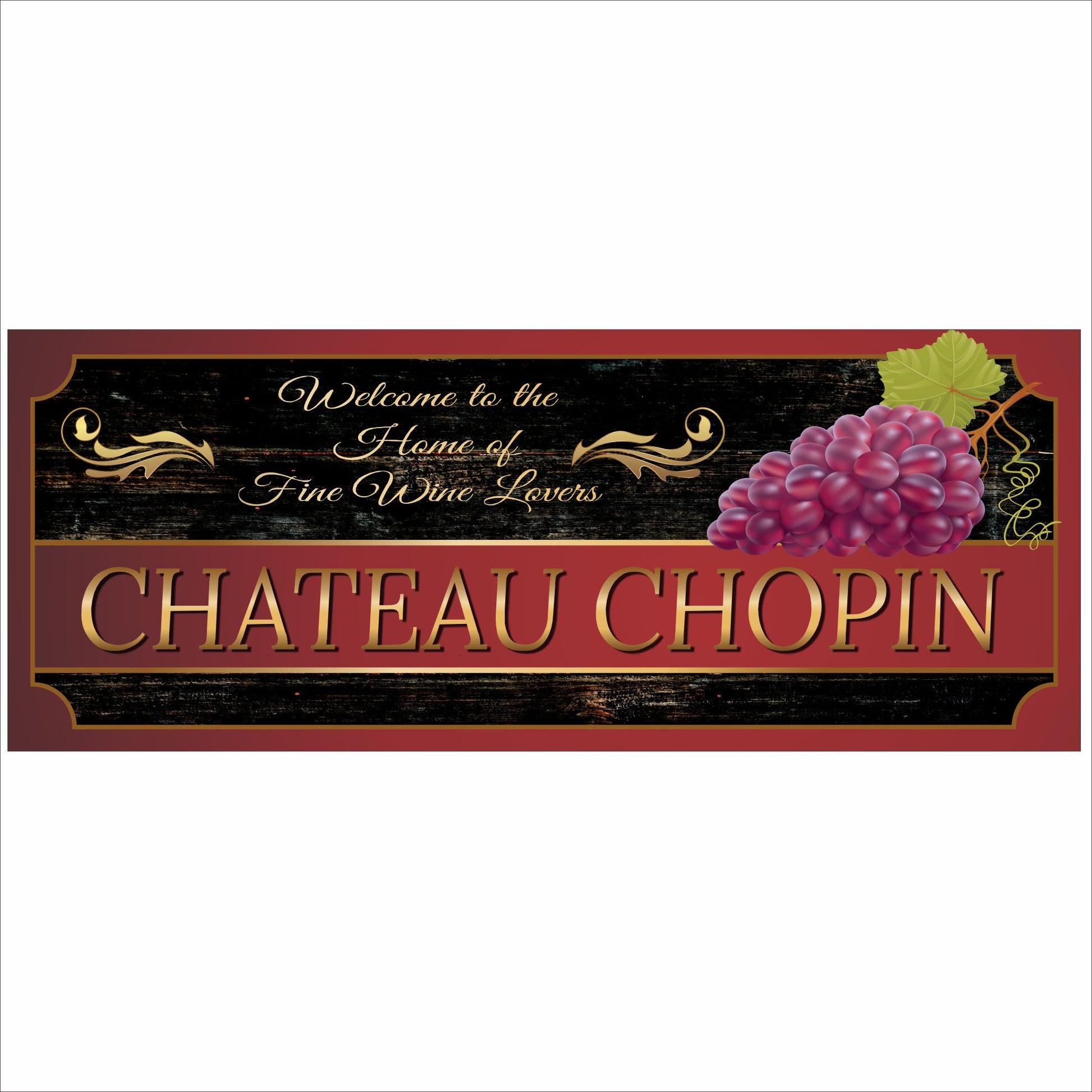 Personalized wine bar sign with grape artwork and custom vineyard name