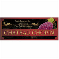 Personalized chateau wine sign with rustic wood background and grape artwork, customizable with family name for wine lovers or home bar decor.