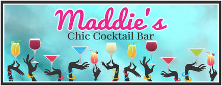 Elegant home bar sign for the Chic Cocktail Bar featuring stylish gloved hands holding cocktails, ideal for upscale home entertainment areas.