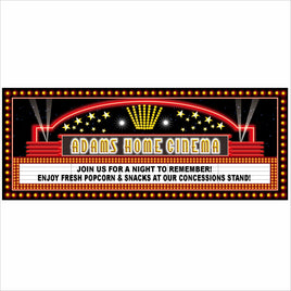 Personalized home cinema marquee sign with theater lights and custom family name
