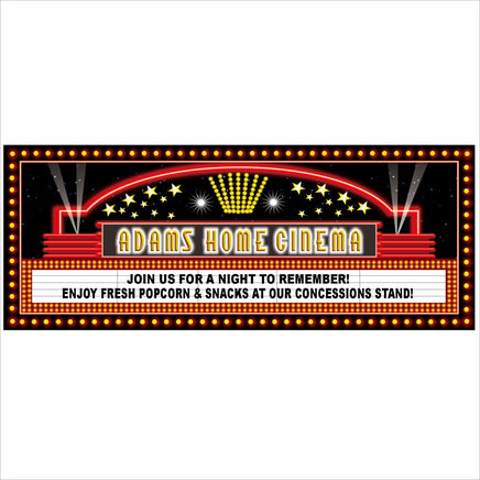 Personalized home cinema marquee sign with theater lights and custom family name
