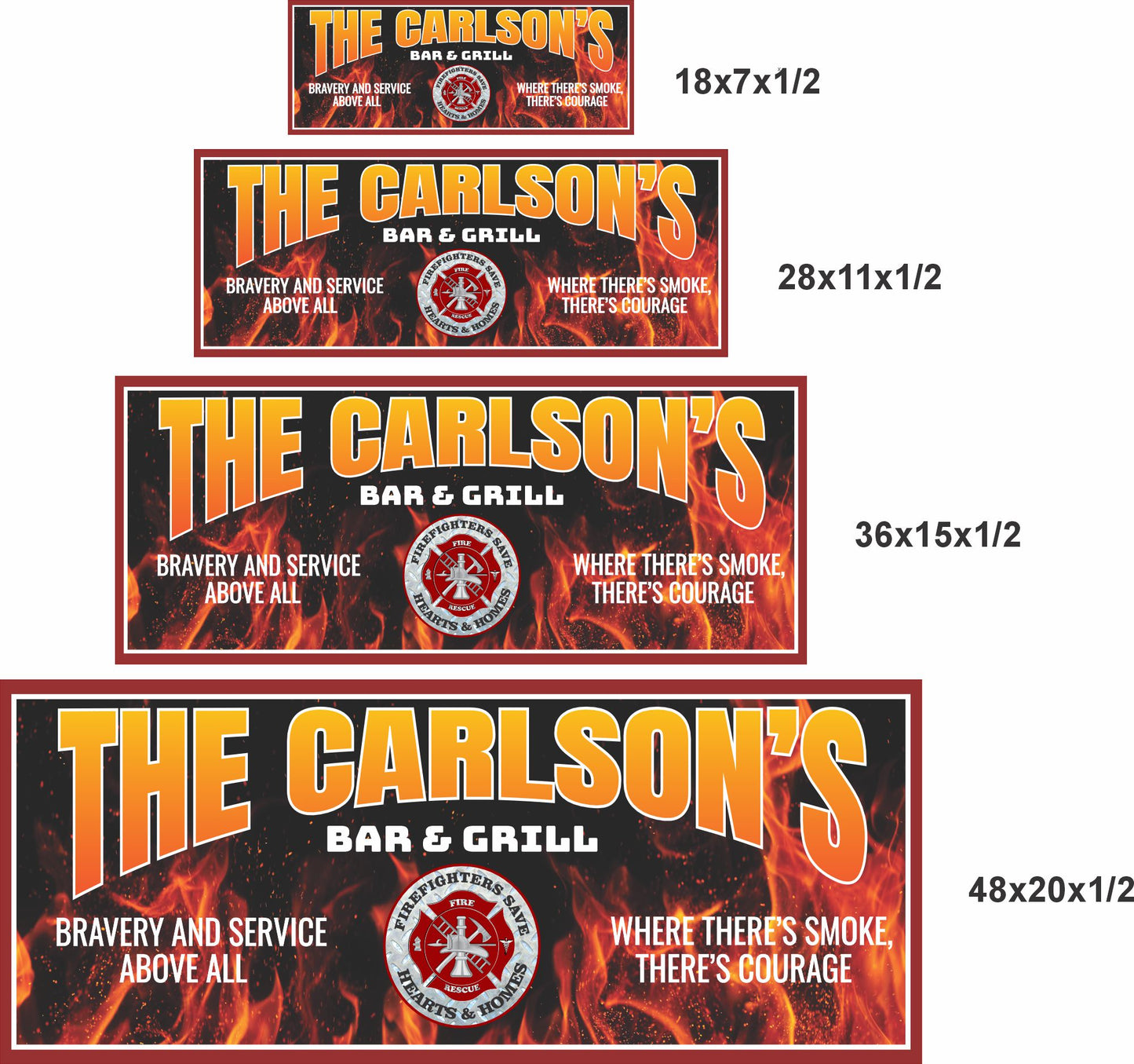 Firefighter bar sign shown in four available size options
