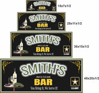 Military bar sign shown in 18x7, 28x11, 36x15, and 48x20 inch sizes