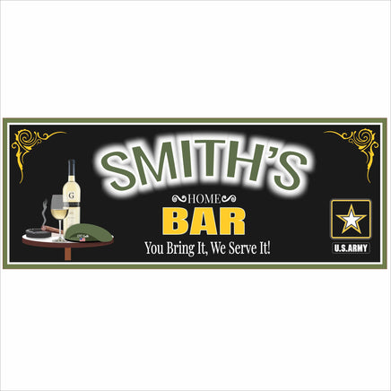 Personalized military bar sign with custom name and glowing-style lettering