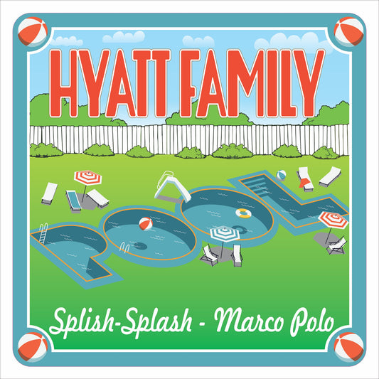 Personalized poolside family sign with illustrated swimming pool and custom family name