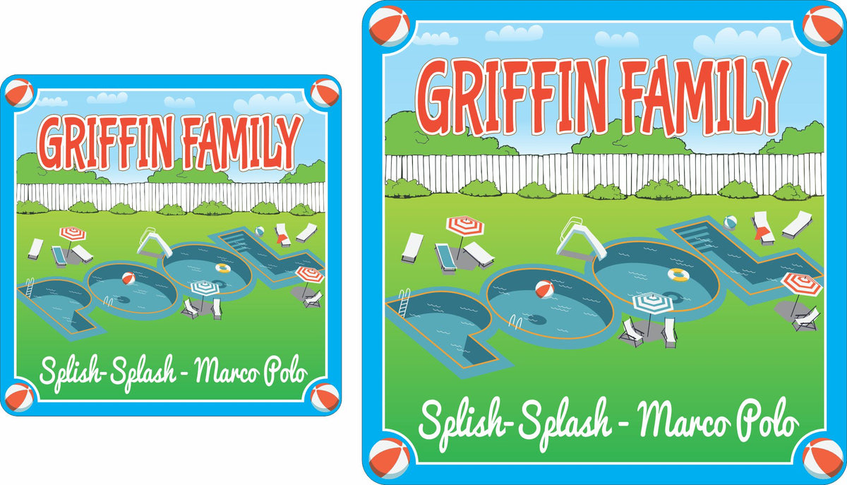Personalized Swimming Pool Sign with Pool-Shaped Text and Beach Balls ...