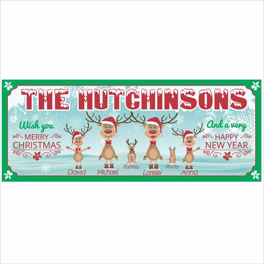 Personalized Christmas reindeer family sign with custom names and festive holiday design