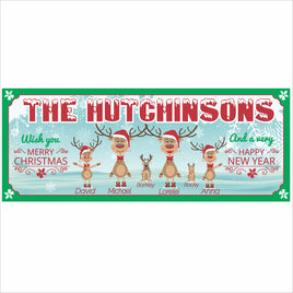 Personalized Christmas reindeer family sign with custom names and festive holiday design