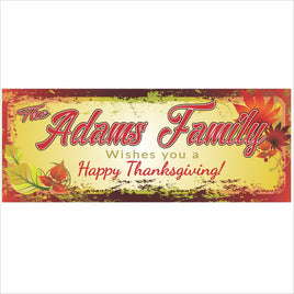 Personalized Thanksgiving family sign with fall leaves and custom name