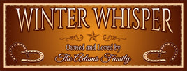Personalized gold horse stall sign featuring horseshoes and a country star. All lines of text are editable. The small size sign includes only two lines of text. Perfect for adding a touch of elegance to your stable.