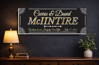 Personalized family name sign displayed on a wall in a styled living room setting