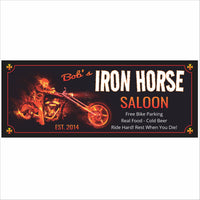 Personalized motorcycle bar sign with biker saloon theme and bold custom lettering
