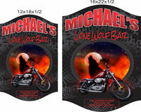 Lone wolf bar sign shown in 12x18 and 16x22 size options for scale reference