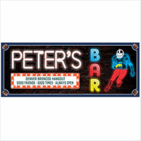 Personalized sports bar sign with custom name and bold athletic design printed on rigid PVC