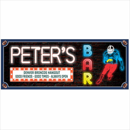 Personalized sports bar sign with custom name and bold athletic design printed on rigid PVC