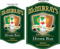 Irish home bar sign shown in 12x18 and 16x22 size options for scale reference
