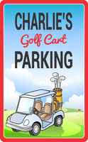 Personalized aluminum golf cart parking sign with custom name and editable text